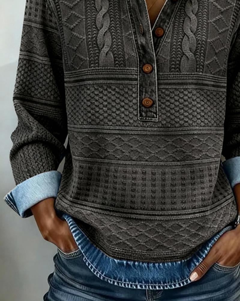 Melkorka | Felpa con Colletto in Denim e Mezzo Bottone
