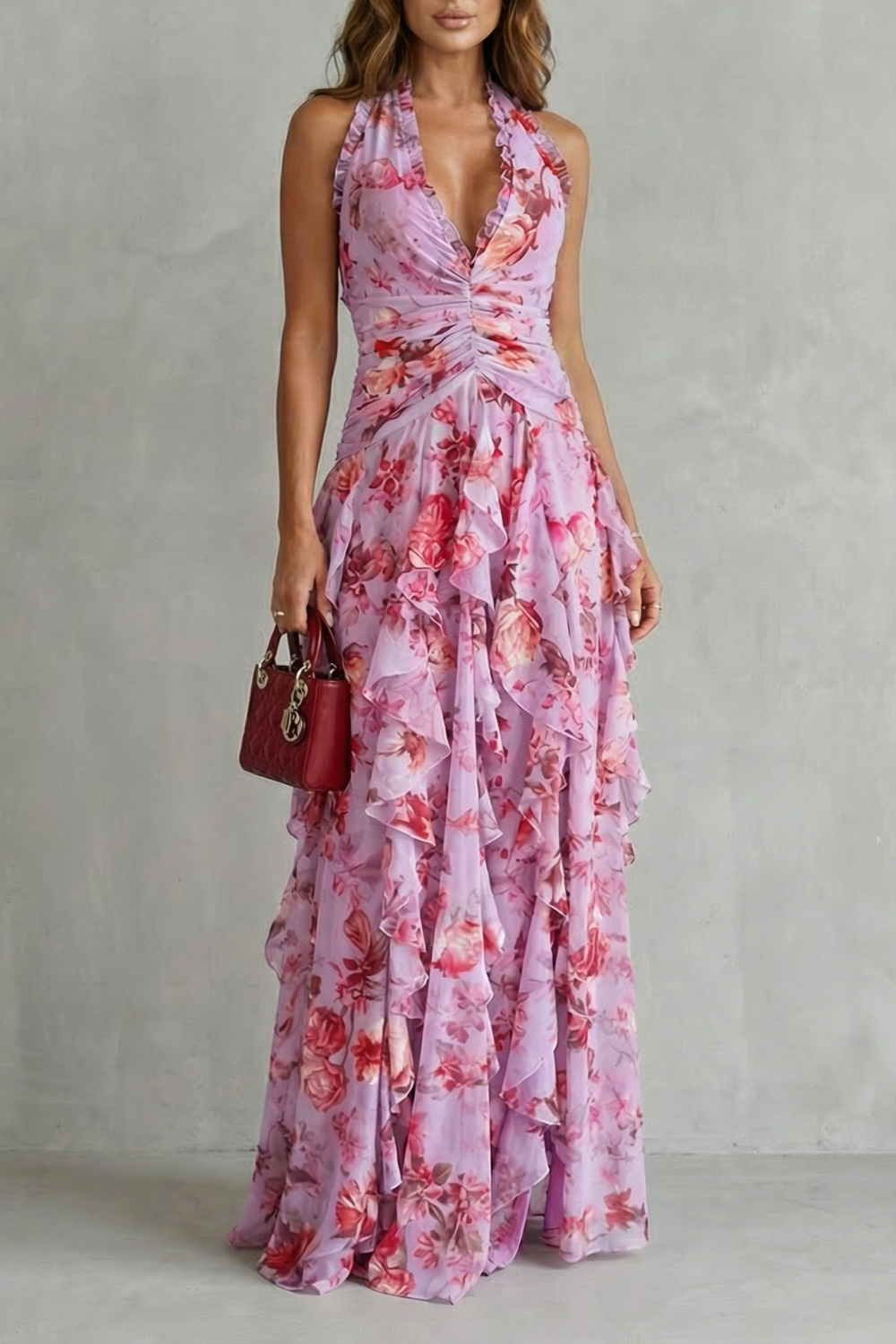 Belladina | Romantica Cascata di Rose Abito lungo con Scollo All&