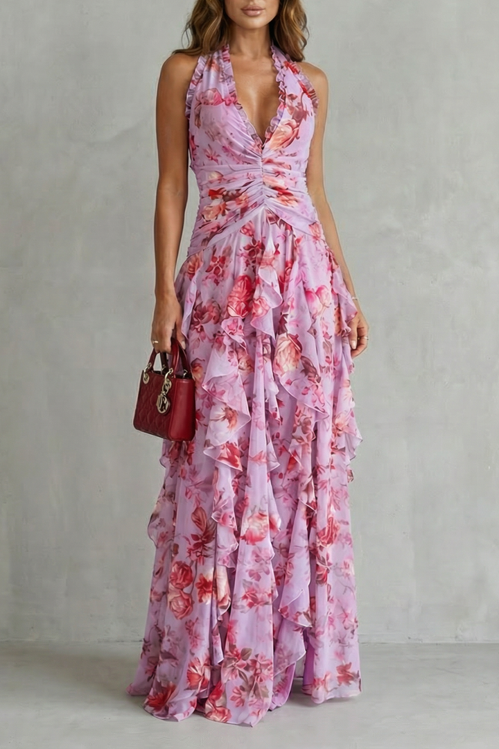Belladina | Romantica Cascata di Rose Abito lungo con Scollo All&