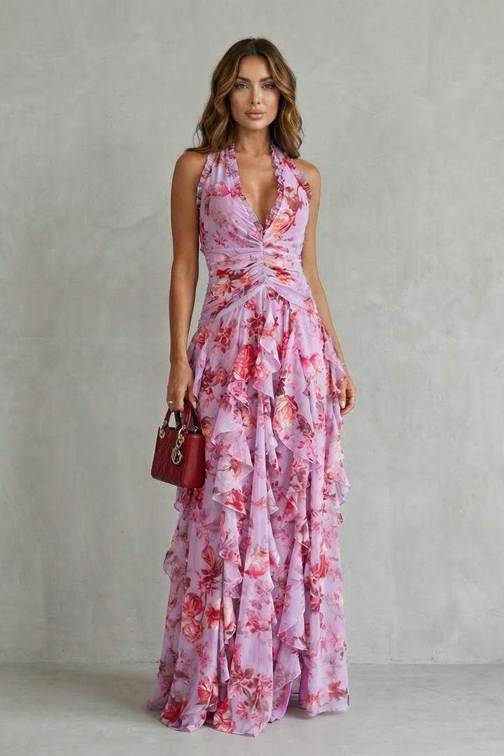 Belladina | Romantica Cascata di Rose Abito lungo con Scollo All&