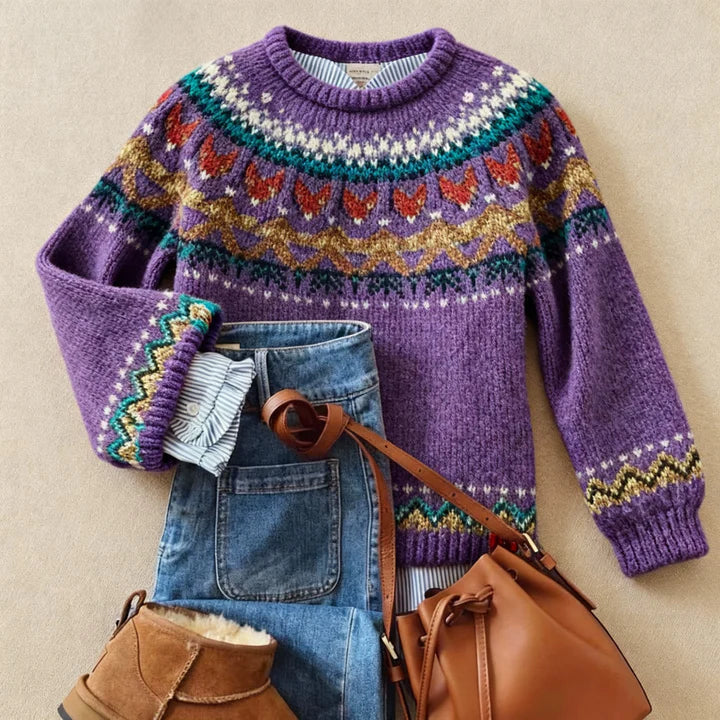DELACROIX | Maglione Jacquard Viola Caldo Aveline