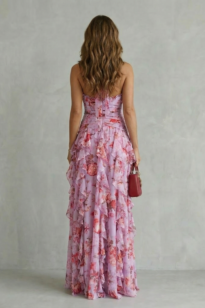 Belladina | Romantica Cascata di Rose Abito lungo con Scollo All&