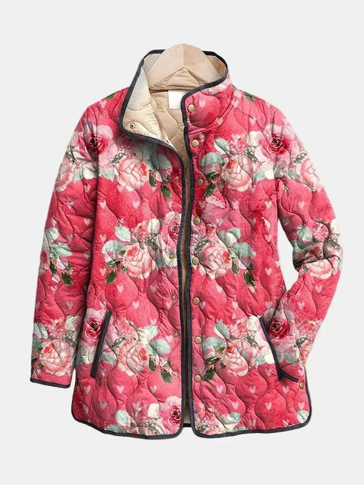 Freya | Giacca Trapuntata con Stampa Floreale Rosa Incantevole