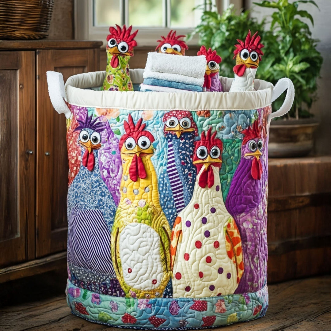 Cesto imbottito con galline eleganti