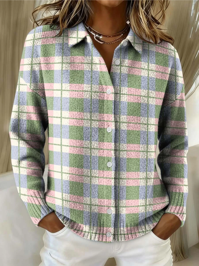 Margot | Cardigan Bottonato a Quadri Pastello