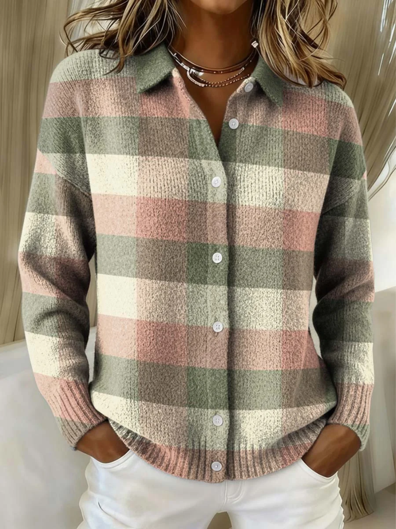 Grace | Cardigan in Maglia a Quadri Pastello