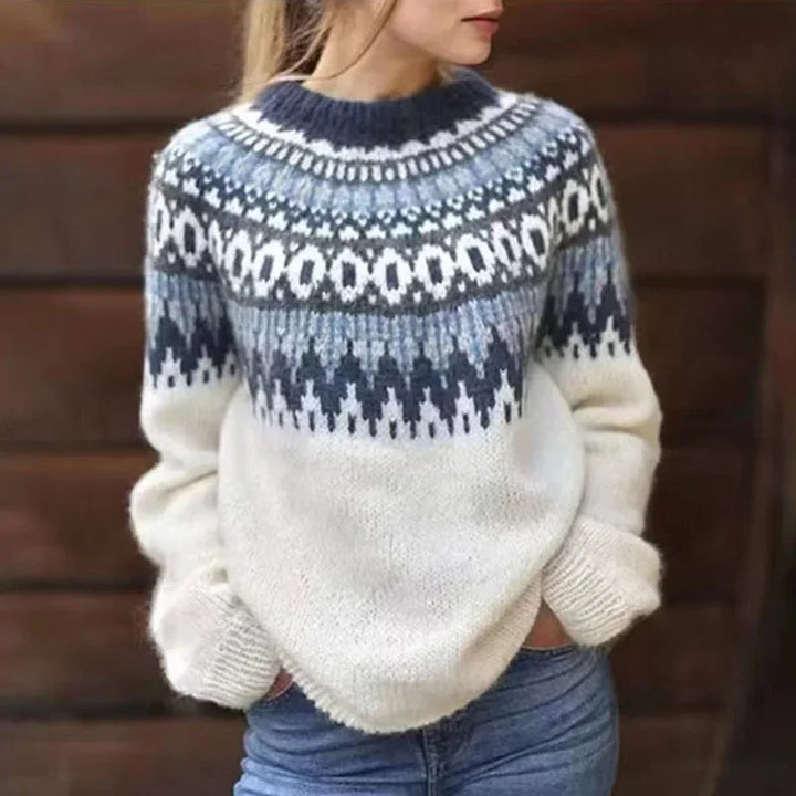 DELACROIX | Maglione Ecru con Inserti Blu Marino Pauline
