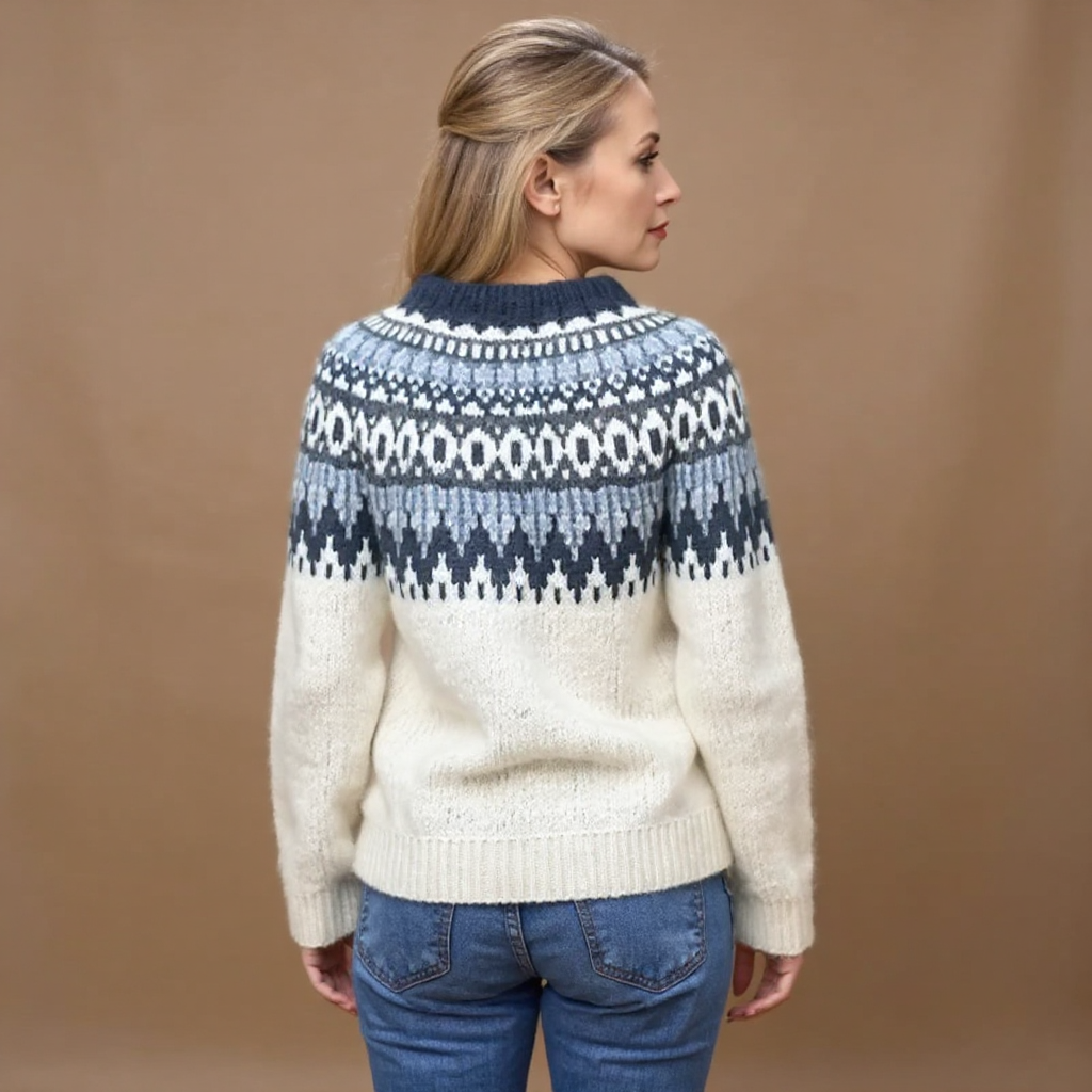 DELACROIX | Maglione Ecru con Inserti Blu Marino Pauline