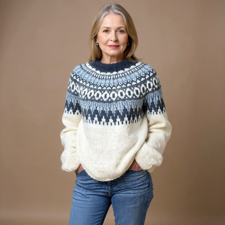 DELACROIX | Maglione Ecru con Inserti Blu Marino Pauline