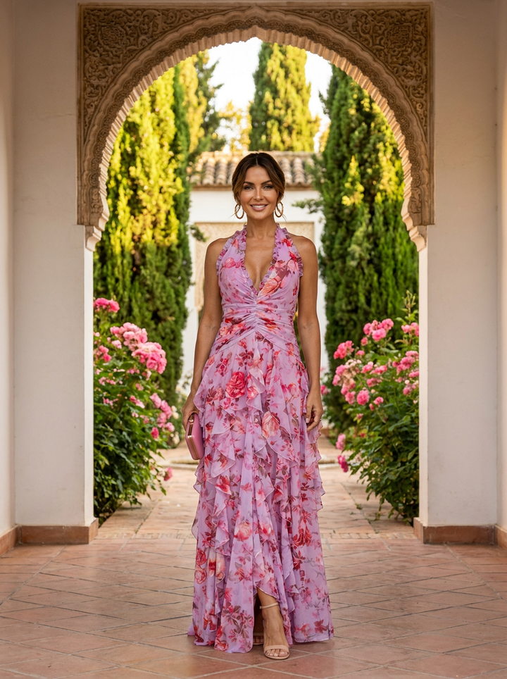 Abito Lungo Elegante con Collo Halter