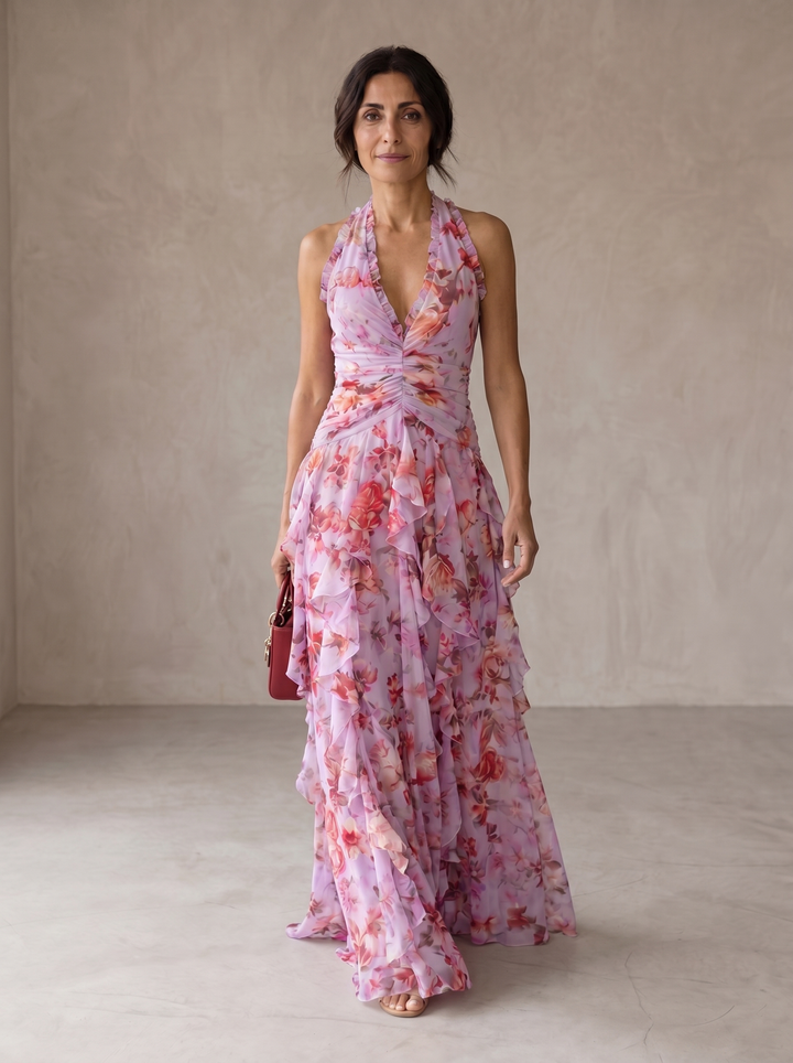 Belladina | Romantica Cascata di Rose Abito lungo con Scollo All&