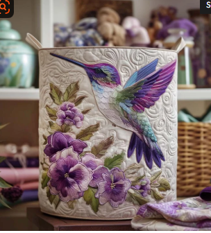 Cesto imbottito con colibrì tra fiori