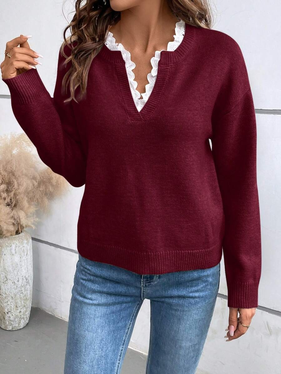GILLIAN™ | MAGLIONE CON COLLO A V E PIZZO