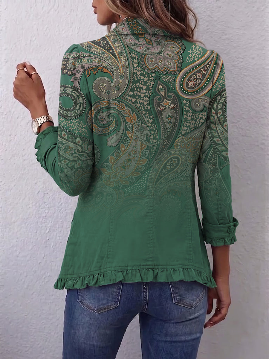 Jacinta | Giacca in Cashmere Verde con Volant