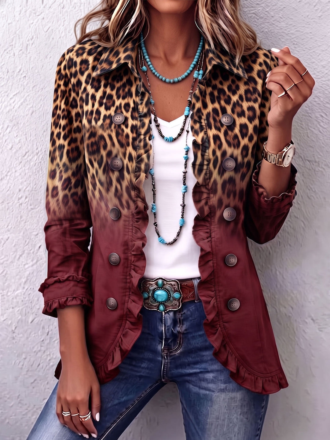 Mercedes | Giacca Blazer Leopardo Degradato con Volant