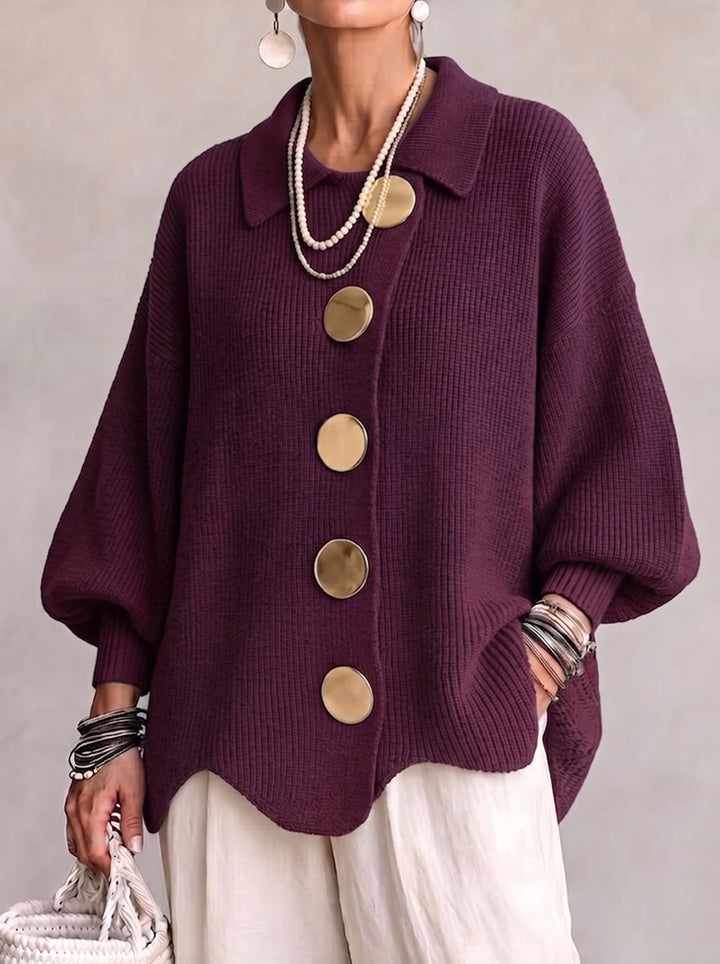 Isadora™ | Cardigan Oversize con Collo e Bottoni Metallici Grandi